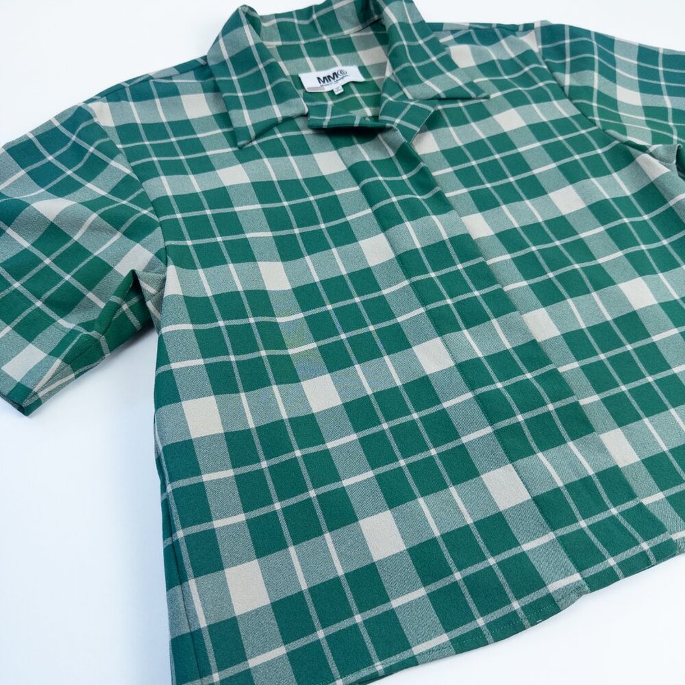 EUC $595 MM6 Maison Margiela Oversized Green Check Boxy Top IT 38 US 2